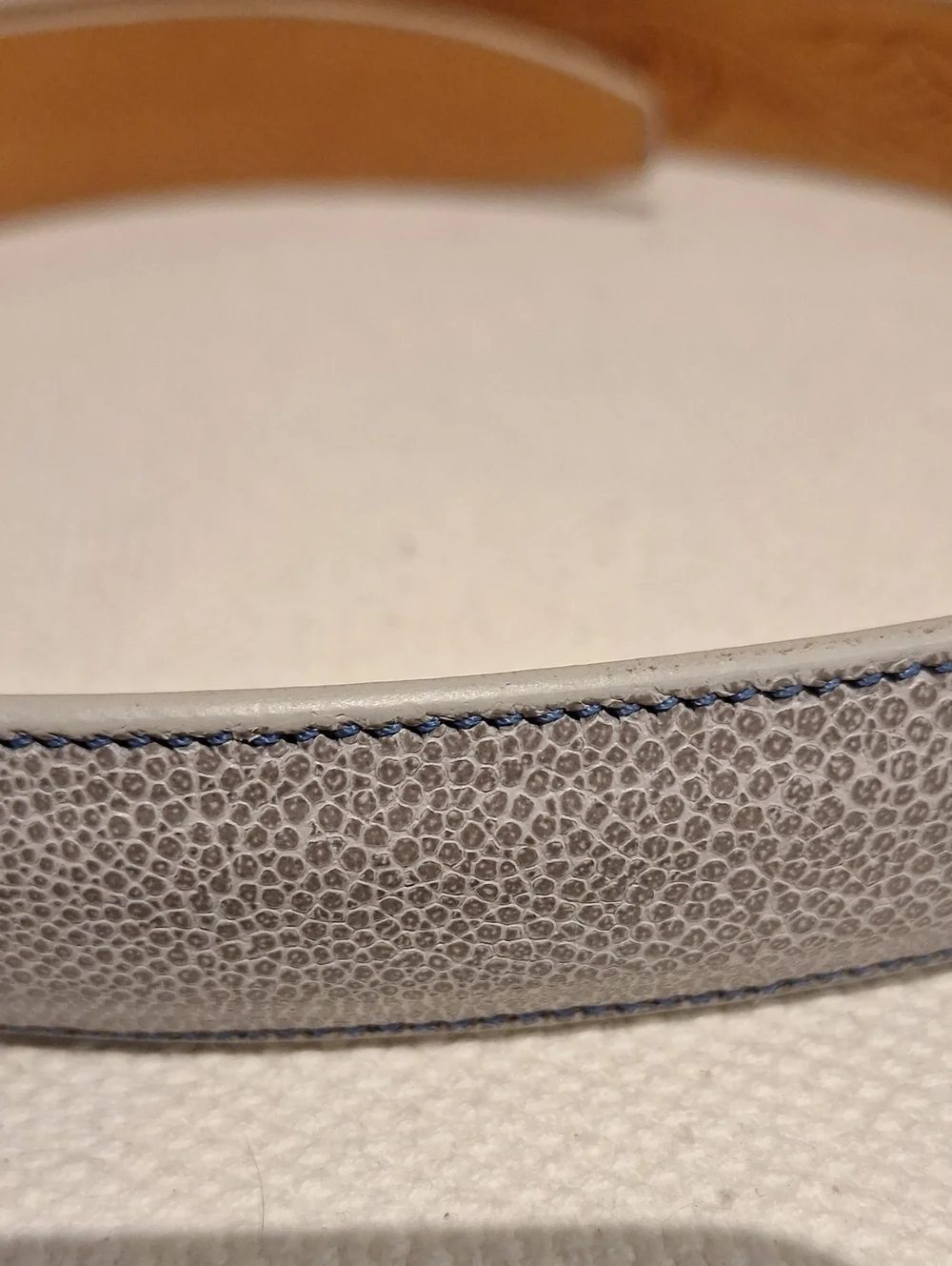 Mercury Leather Works Textured Light Gray Leather Belt with Silver Tone Buckle